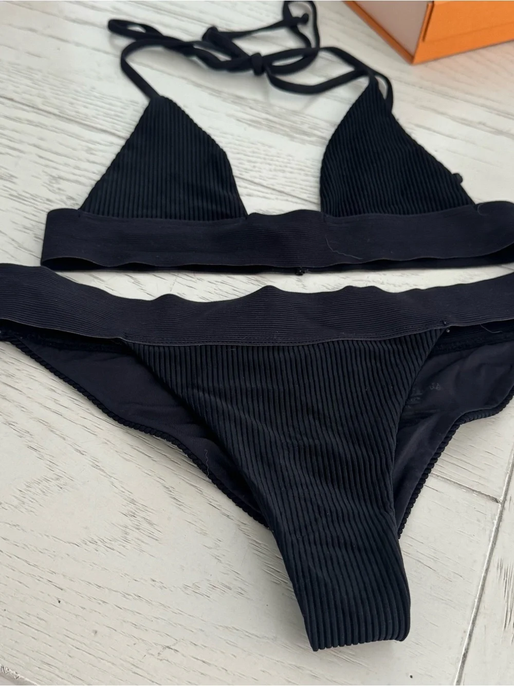 Frankie's Bikinis Black Ribbed Triangle Bikini Set